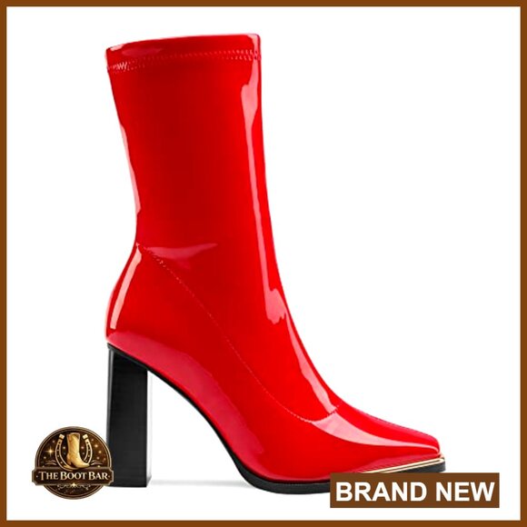 Square Toe Gogo Boots Vegan Leather High Chunky Block Heel Mid Calf - Picture 3 of 7